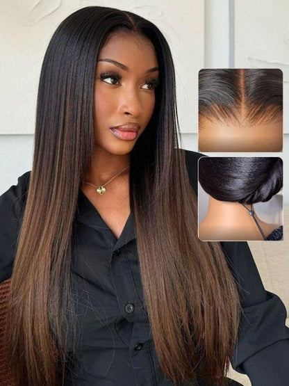 Nadula 7x5 and 13x4 Chestnut Brown Ombre Yaki Straight Bob
