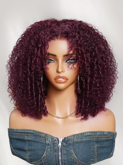 Nadula 7x5 No Slip Deep Burgundy Kinky Curly Wig with Finger Coils Put On and Go Glueless Wigs