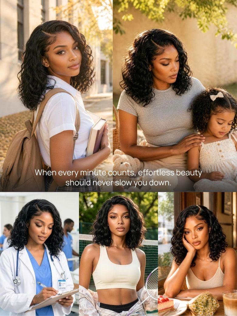 Nadula Ready to Wear Short Water Wave Bob Wig