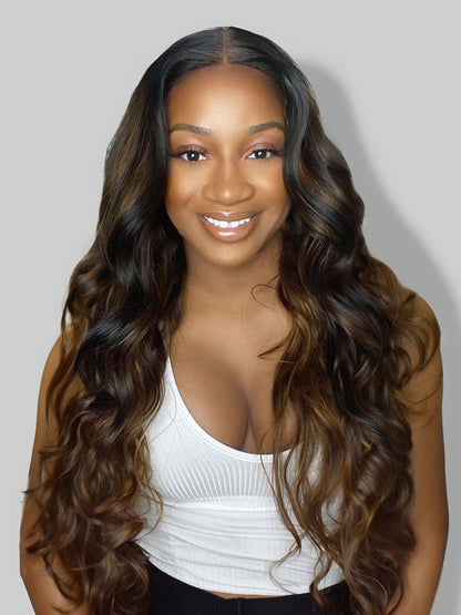 Nadula Highlight Balayage Body Wave Glueless V Part Wig 150%