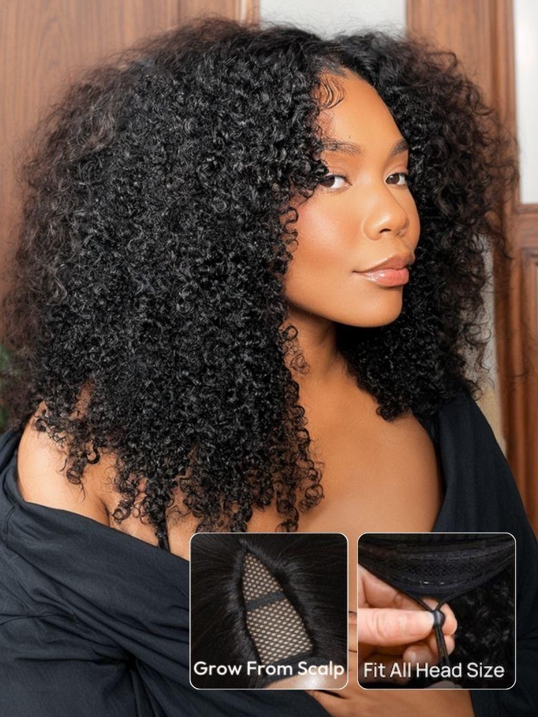 Nadula ScalpLook™ Glueless Afro Kinky Curly with Finger Coils V Part Wigs No Leave Out Beginner Friendly