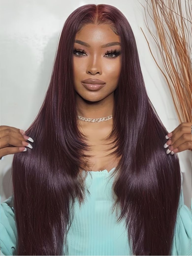 Nadula 7x5 and 13x4 Burgundy Plum Layer Cut Straight Lace