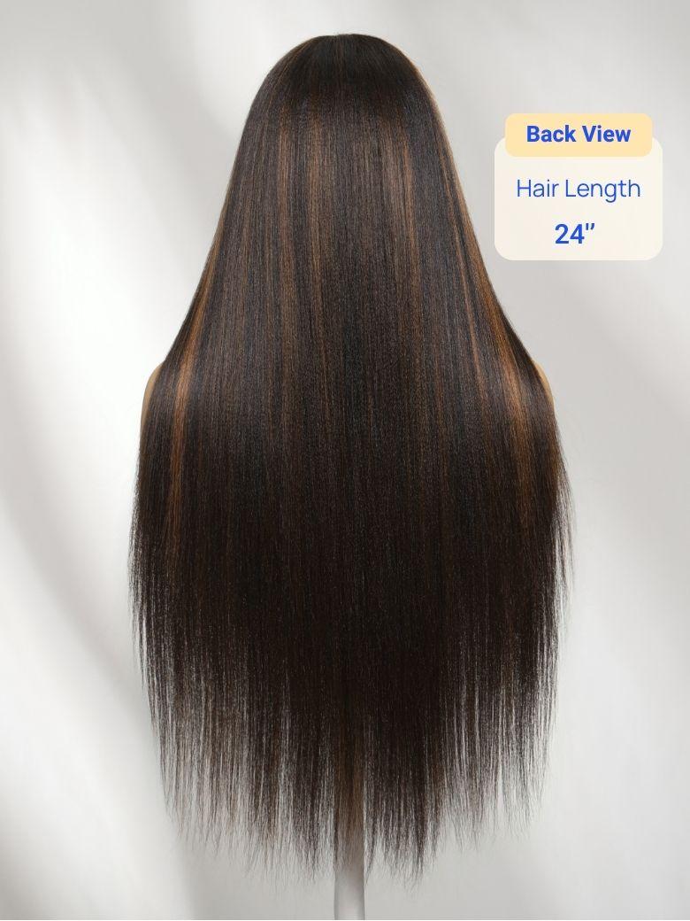 Nadula 7x5 No Slip Wig Golden Brown Highlight Wig Yaki Straight Lace Closure Glueless Human Wig with Drawstring