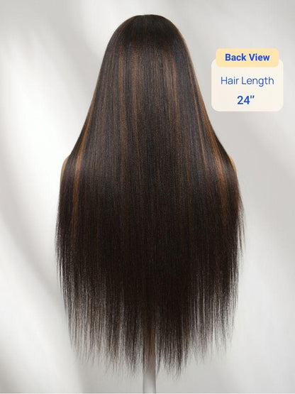 Nadula 7x5 No Slip Wig Golden Brown Highlight Wig Yaki Straight Lace Closure Glueless Human Wig with Drawstring