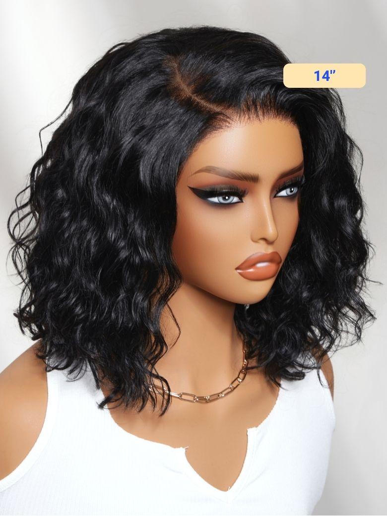 Nadula 6x4 Lace Closure Ready to Go Water Wave Short Wavy Bob Wig Glueless Minimalist Lace Wig 220% Density