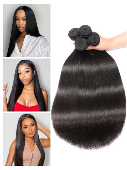 Nadula Straight 3 Bundles With 4x4 Lace Closure Soft Unprocessed