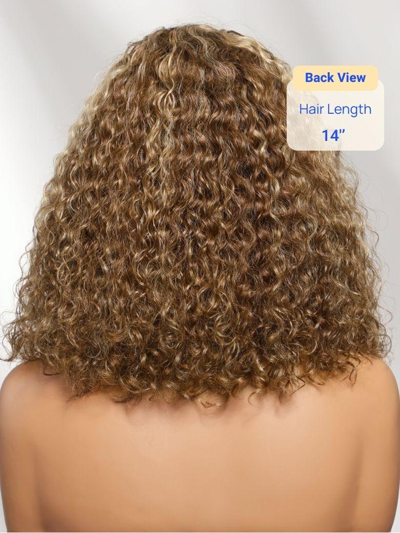 Nadula 7x5 No Slip Wig Brown With Honey Blonde Highlights Sun-kissed Curly Hair Shoulder-length Bob Wig Put on and Go