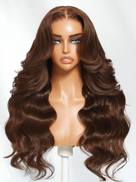 Nadula 13x4 Pre everything? Medium Chocolate Brown With Curtain Bangs Ear To Ear Lace Put on and Go Wig with Invisi Drawstring