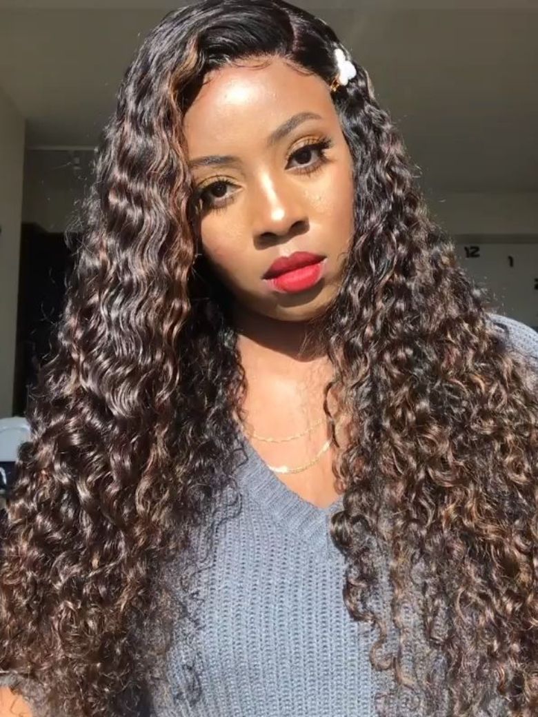 Nadula 7x5 Golden Brown Highlight Wig Water Wave Bye Bye