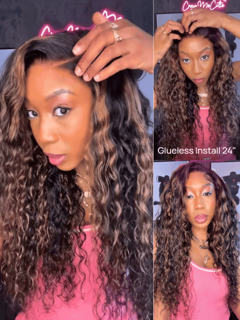 Nadula 7x5 Golden Brown Highlight Wig Water Wave Bye Bye