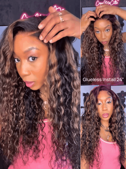 Nadula 7x5 Golden Brown Highlight Wig Water Wave Bye Bye