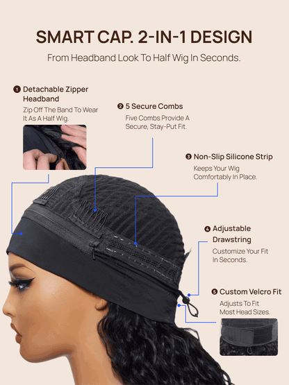 Nadula Water Wave Headband Wig 100% Human Hair Put On