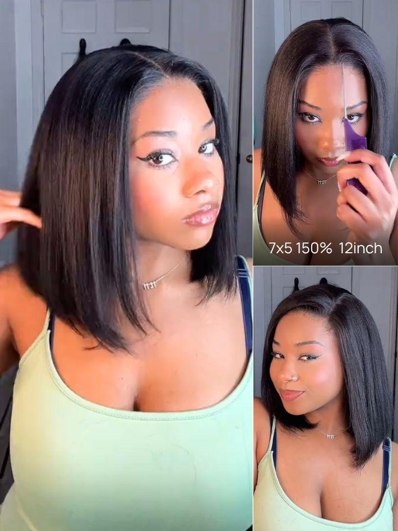 Nadula Bye Bye Knots Yaki Straight Bob Wig 7x5 Pre-Bleached