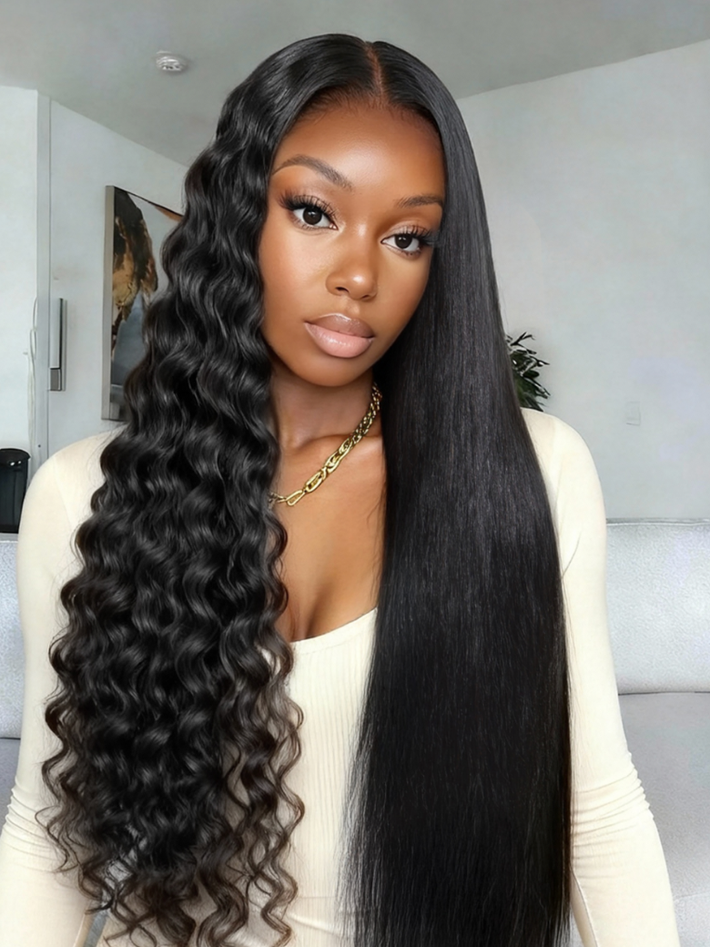 Nadula 13x4 No Slip 2 Styles in Wig From Straight to Natural Weavy Water Wave Put On And Go Glueless Human Hair Wigs