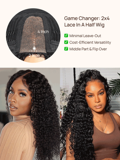 Nadula Afro Curly 2x4 Minimal Real-Part Lace 3/4 Half Wig