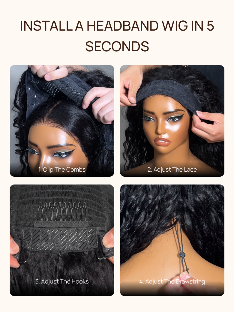 Nadula Water Wave Wigs With Headband 100% Virgin Hair Long