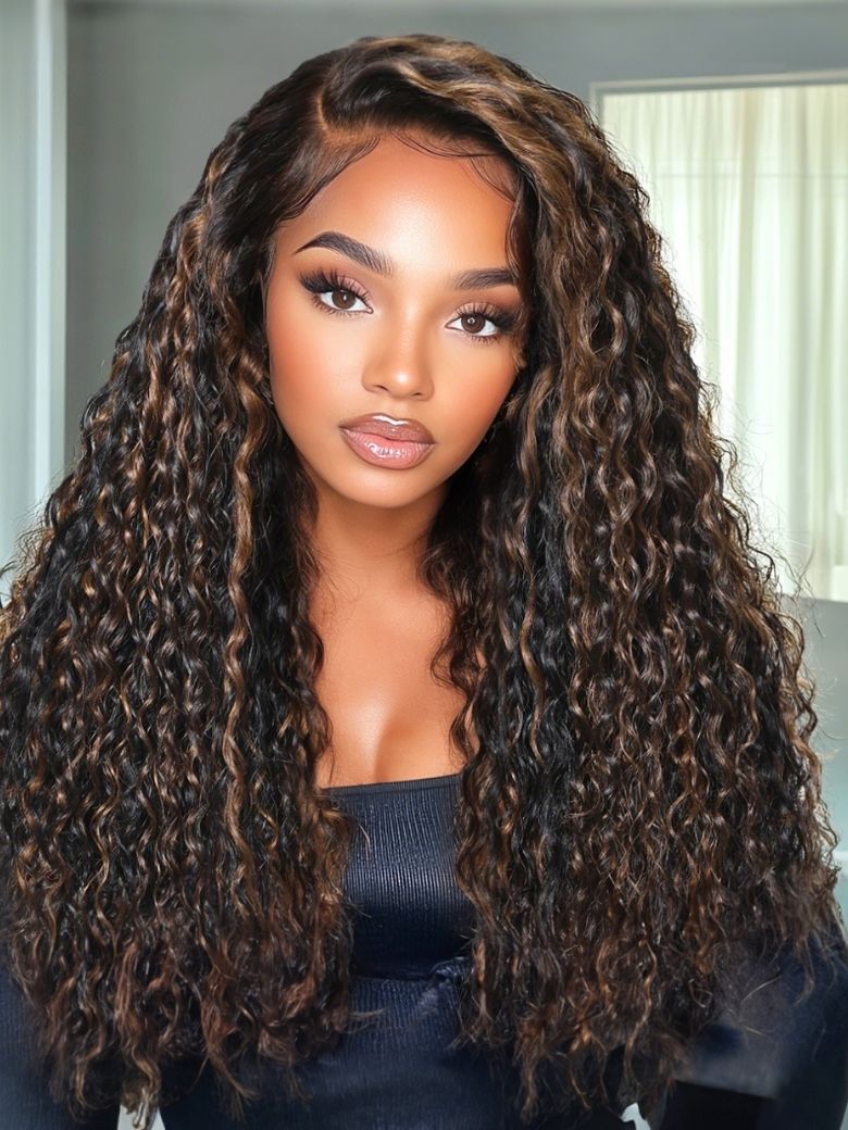 Nadula 7x5 Golden Brown Highlight Wig Water Wave Bye Bye