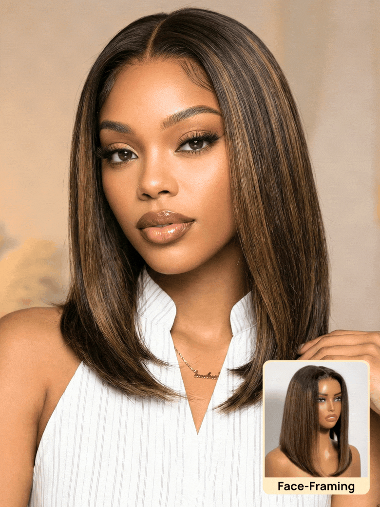 Nadula 7x5 Balayage Highlight Yaki Straight Bob Wig Pre-Bleached Natural