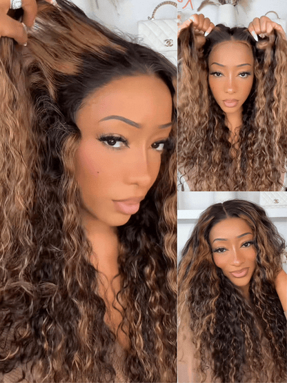 Nadula 7x5 Golden Brown Highlight Wig Water Wave Bye Bye