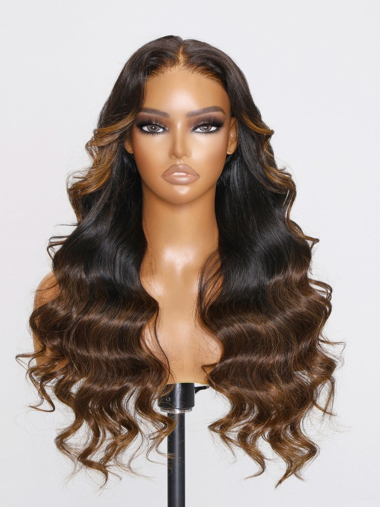 Nadula 7x5 Invisible Knots Loose Body Wave Black to Chestnut