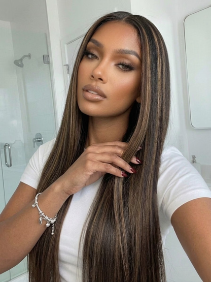 Nadula 7x5 No Slip Wig Golden Brown Highlight Wig Yaki