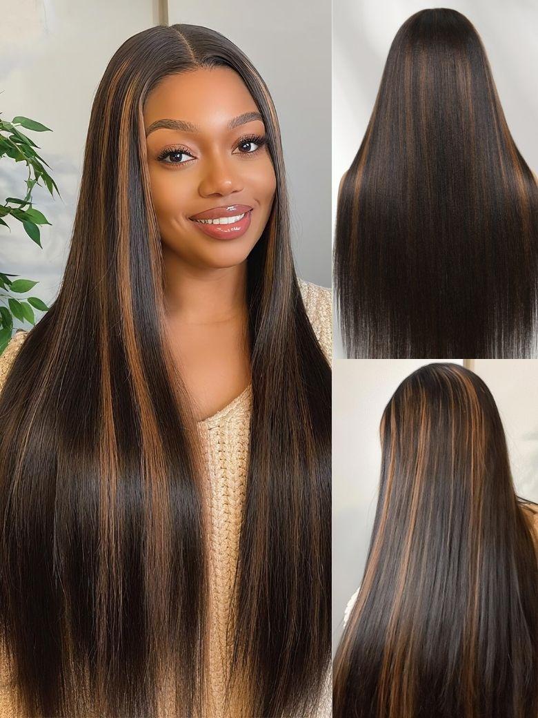 Nadula 7x5 No Slip Wig Golden Brown Highlight Wig Yaki