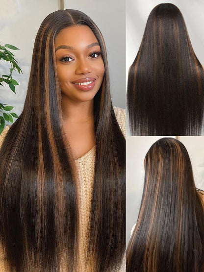 Nadula 7x5 No Slip Wig Golden Brown Highlight Wig Yaki