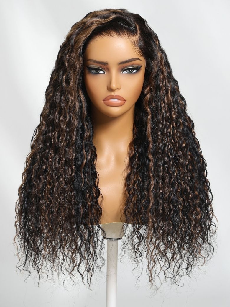 Nadula 7x5 Golden Brown Highlight Wig Water Wave Bye Bye
