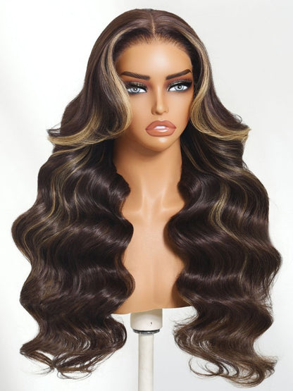 Nadula 7x5 Bye Bye Knots Loose Body Wave Lace Closure Wig Rich Chocolate Brown Hair with Face-Framing Highlights