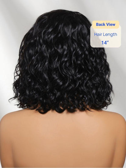 Nadula 6x4 Lace Closure Ready to Go Water Wave Short Wavy Bob Wig Glueless Minimalist Lace Wig 220% Density