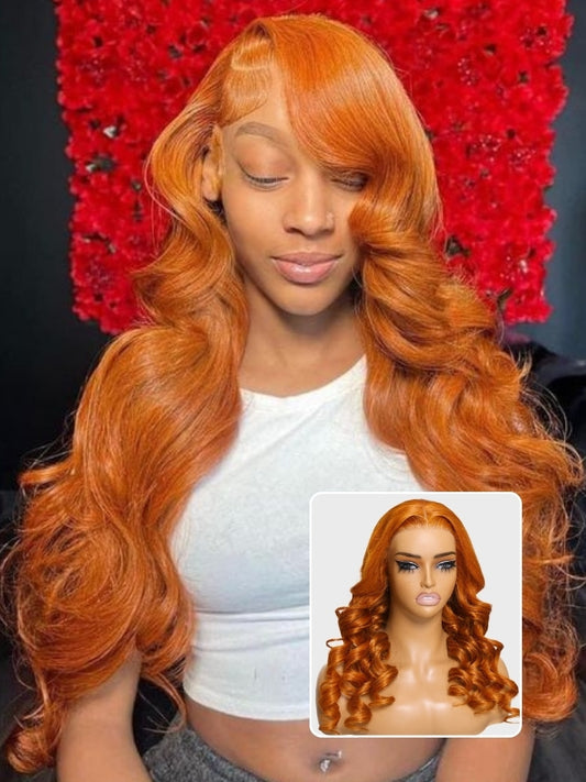 Nadula 13x4 Pre-everything Lace Front Orange Ginger Colored Body Wave