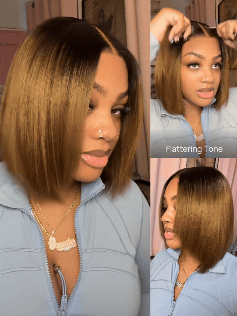 Nadula 7x5 and 13x4 Chestnut Brown Ombre Yaki Straight Bob