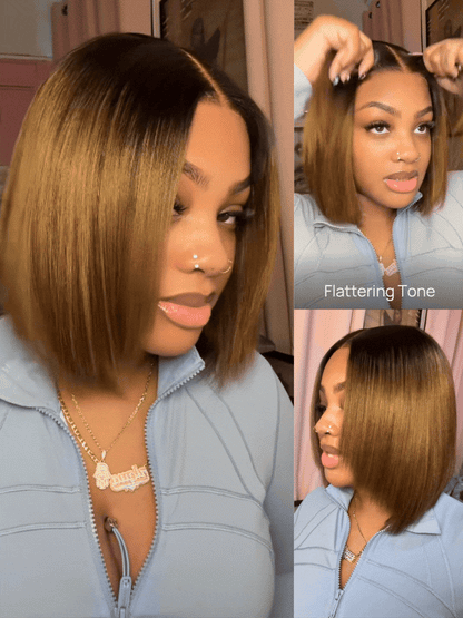 Nadula 7x5 and 13x4 Chestnut Brown Ombre Yaki Straight Bob