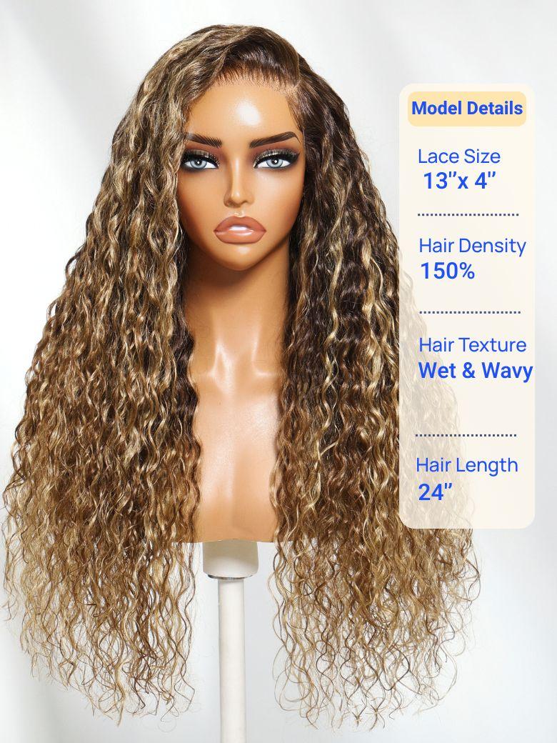 Nadula 13x4 Honey Blonde Highlights Warm Soft Wet & Wavy Texture Lace Frontal Invisible Knots Put on and Go Wig