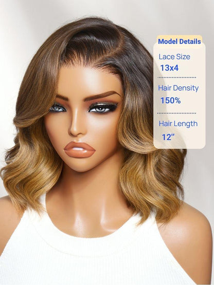 Nadula 13x4 Lace Front 1B/30 Dark Root with Warm Brown Highlights Soft Barrel Curls French Bob Style Put On And Go Wig