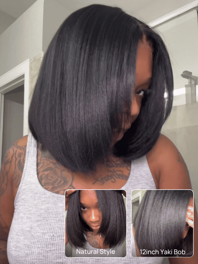 Nadula Bye Bye Knots Yaki Straight Bob Wig 7x5 Pre-Bleached Natural Looking Glueless Wig with Invisi Drawstring