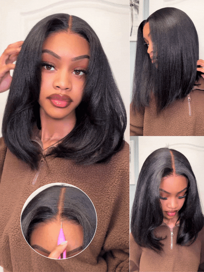 Nadula Bye Bye Knots Yaki Straight Bob Wig 7x5 Pre-Bleached Natural Looking Glueless Wig with Invisi Drawstring