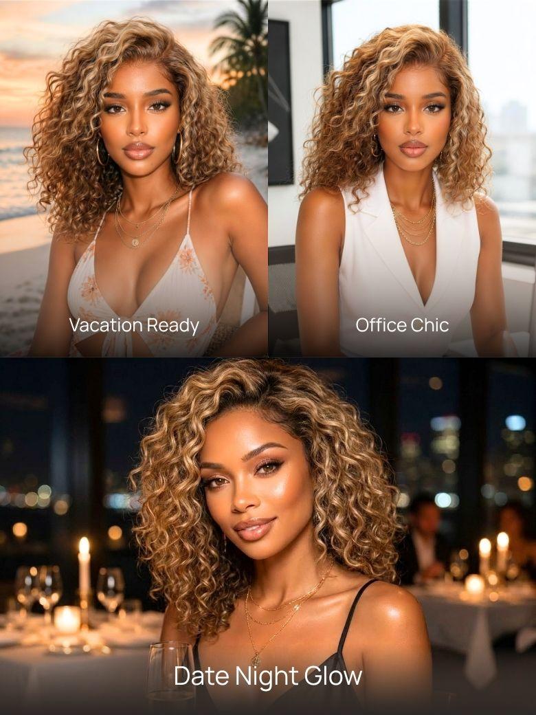 Nadula 7x5 No Slip Wig Brown With Honey Blonde Highlights