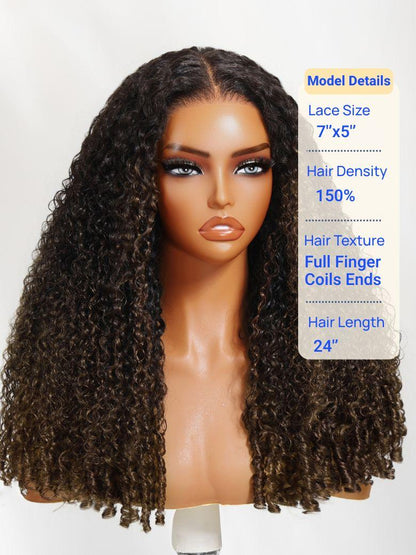 Nadula 7x5 Burmese Curly Glueless Wigs Elastic Drawstring Snug Fit Lace Closure Put On And Go Wig With Finger Coils Ends