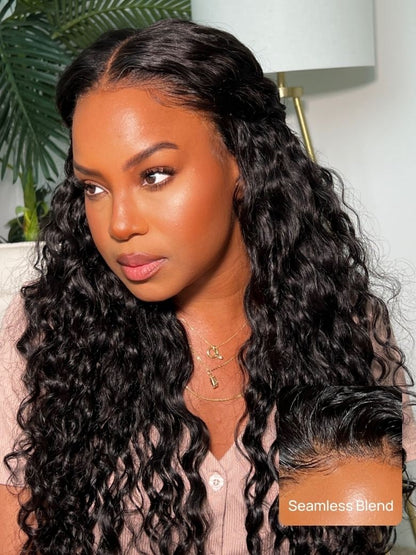 Nadula 13x4 HD Real Scalp? Water Wave Lace Frontal Wig Skin-melt HD Lace Human Hair Wigs with Invisi Drawstring