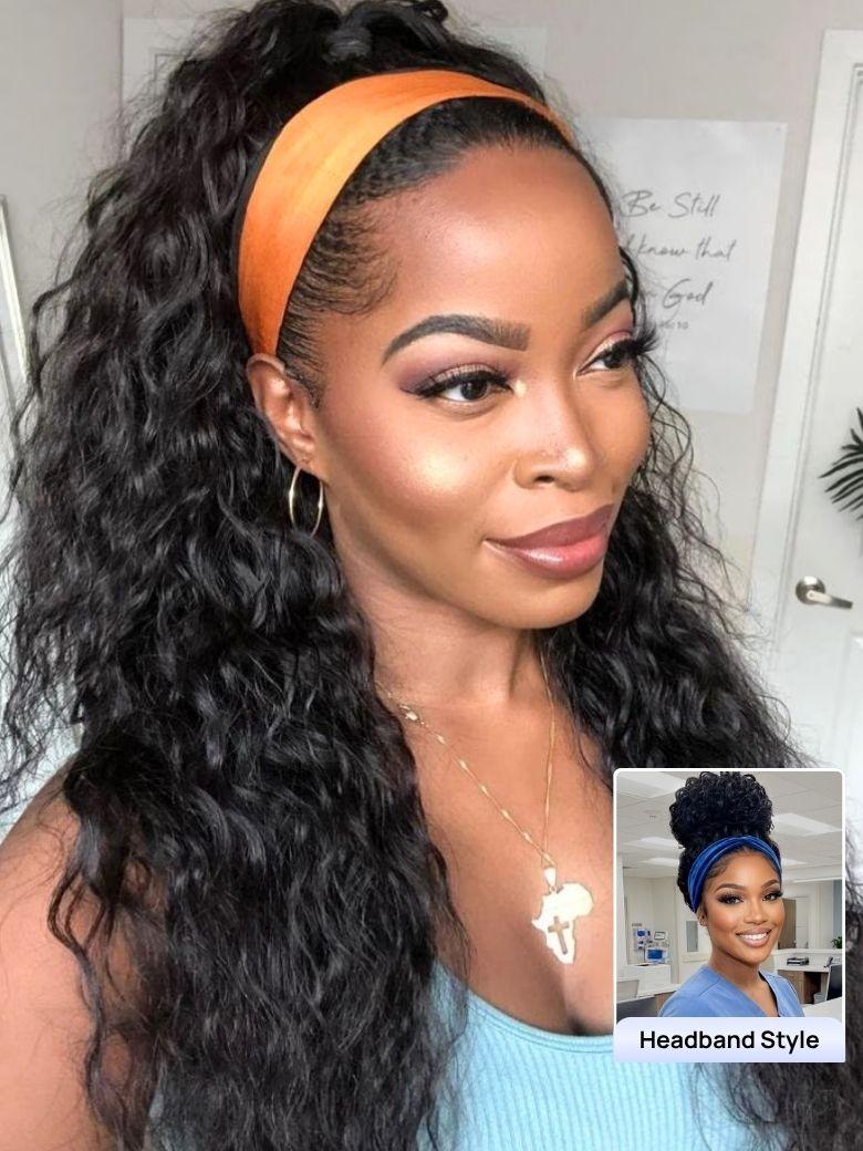 Nadula Water Wave Wigs With Headband 100% Virgin Hair Long