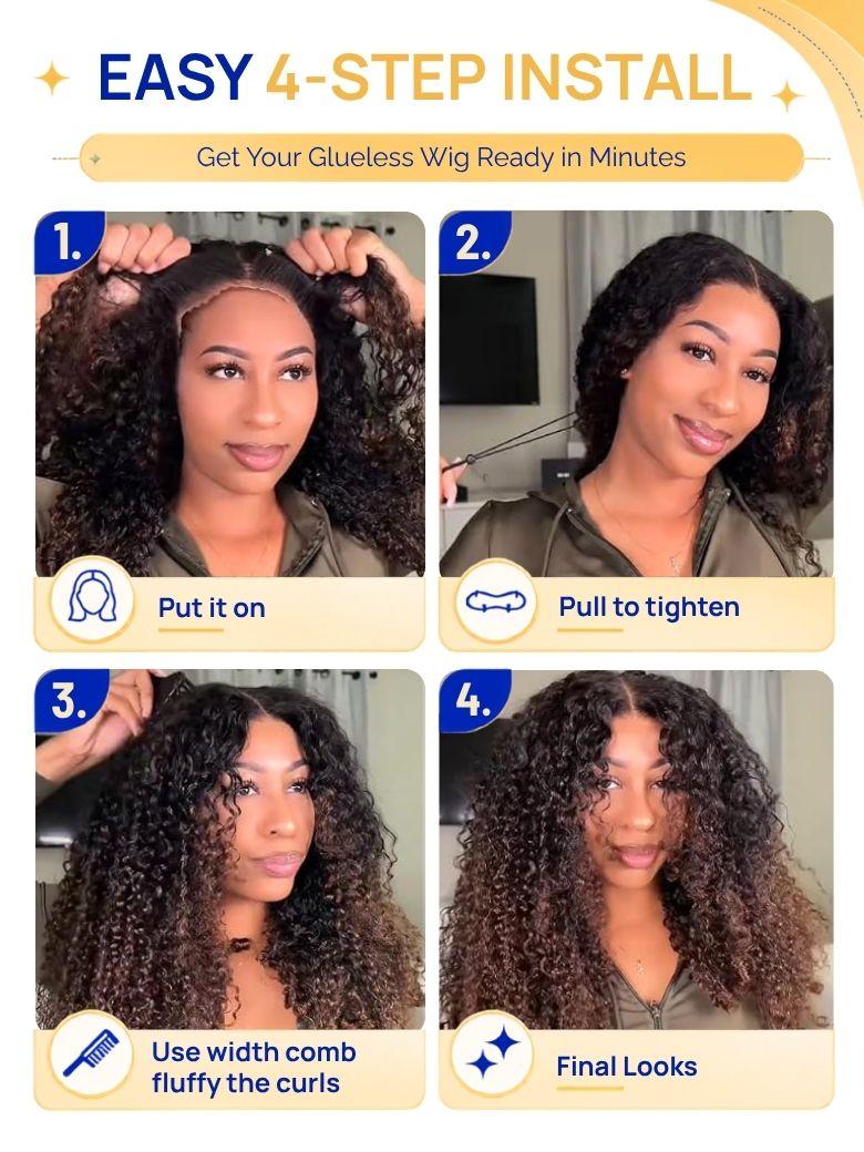Nadula 7x5 Chestnut Brown Ombre Burmese Curly Glueless Wigs Elastic