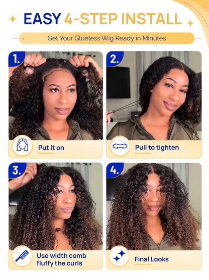 Nadula 7x5 Chestnut Brown Ombre Burmese Curly Glueless Wigs Elastic