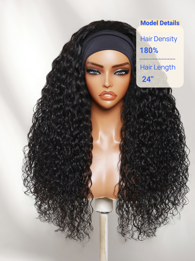 Nadula Water Wave Headband Wig 100% Human Hair Put On