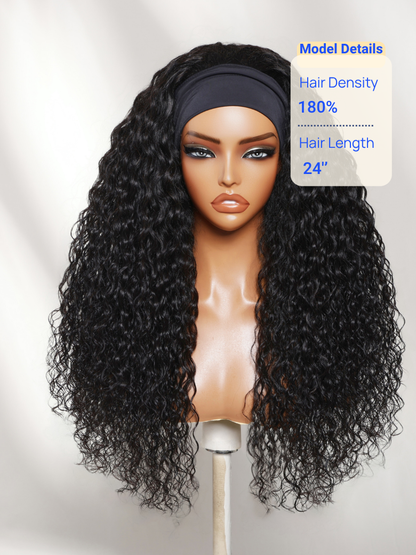 Nadula Water Wave Headband Wig 100% Human Hair Put On