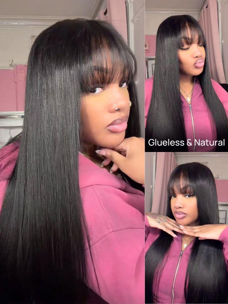 Nadula Yaki Straight Layered Wig with Bangs Glueless Human Hair