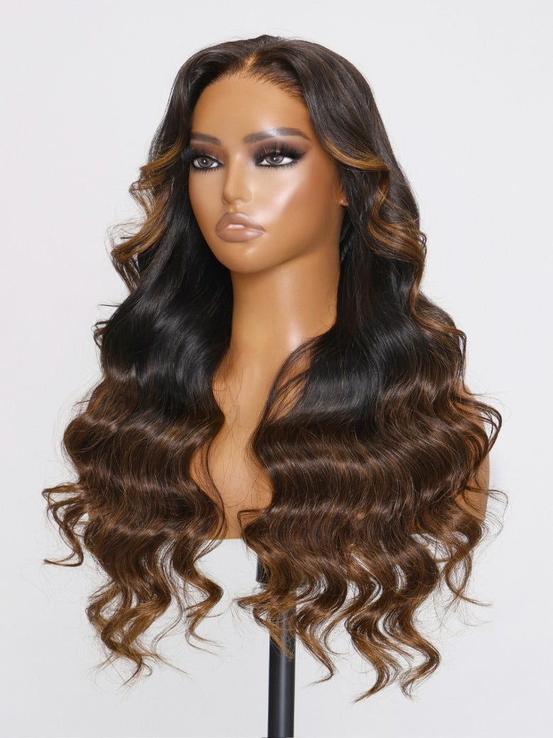 Nadula 7x5 Invisible Knots Loose Body Wave Black to Chestnut
