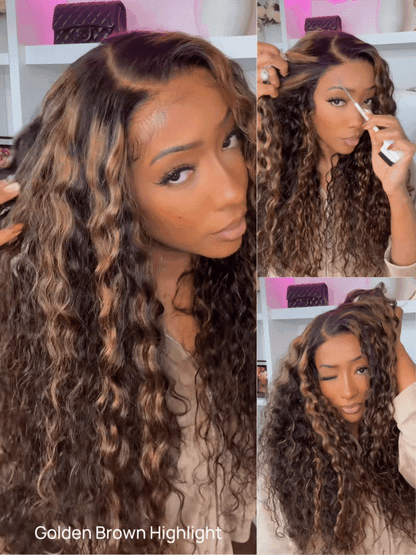 Nadula 7x5 Golden Brown Highlight Wig Water Wave Bye Bye