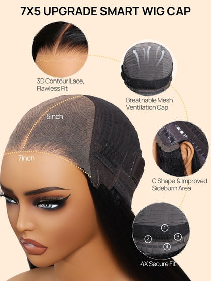 Nadula 7x5 Bye Bye Knots Loose Body Wave Lace Closure Wig Dark Brown Wig with Face-Framing Highlights Pre sale