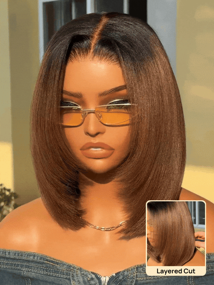 Nadula 7x5 and 13x4 Chestnut Brown Ombre Yaki Straight Put